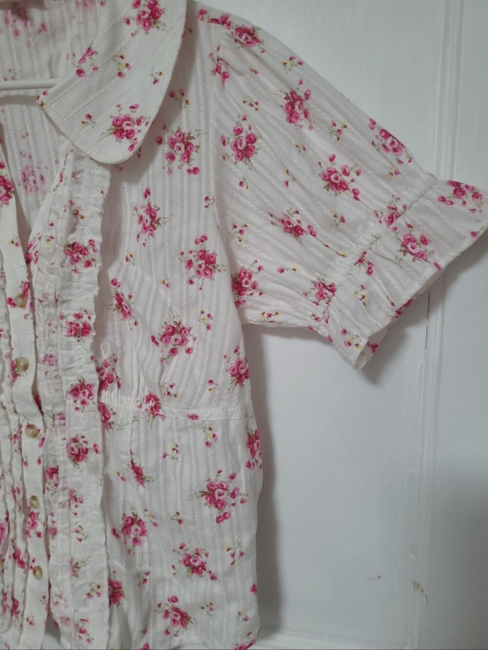 Anthropologie Pilcro White & pink Floral Button Front Top Blouse Medium - Picture 3 of 7